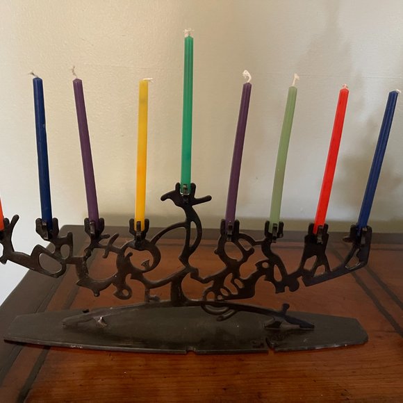 Spectacular Brutalist Industrial Style Iron Menorah Signed B W Geller - Picture 6 of 6